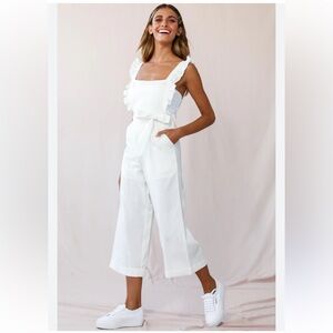 Selfie Leslie SERENADE RUFFLE STRAP PINAFORE JUMPSUIT WHITE